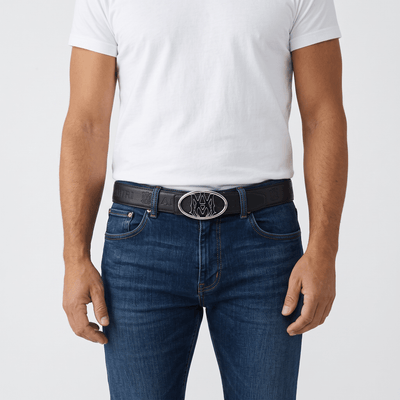 🖤✨ AMIRI Signature Leather Belt – Silver Logo Buckle | Luxury Edition - MASTERPIECE