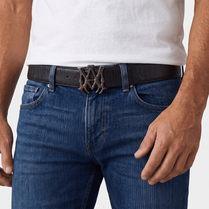 Amiri Signature Logo Buckle Leather Belt — Black