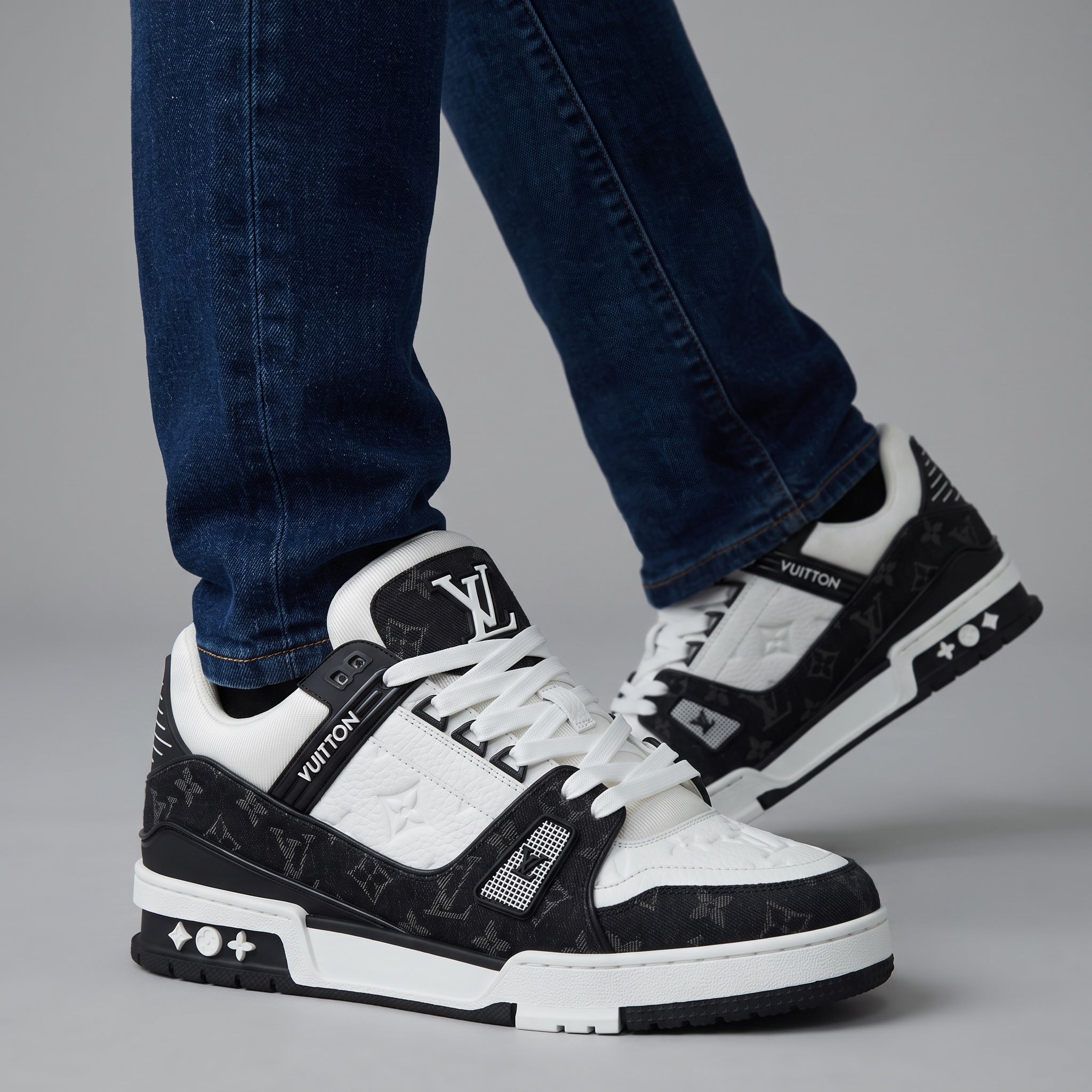 Louis Vuitton black and white monogram low-top sneakers