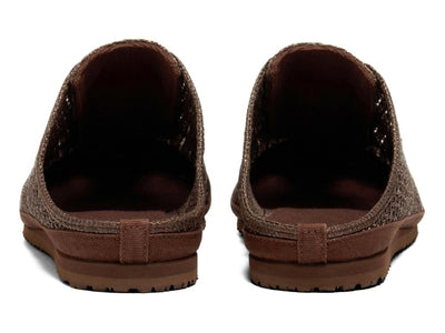 Onitsuka Tiger brown open-knit slip-on mule shoe shown from multiple angles