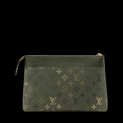 Louis Vuitton green monogram pouch with gold zipper and wristlet loop