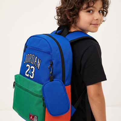 Kids Jordan backpack blue green with 23 and Jumpman logo