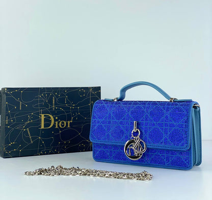 Dior Lady Dior Evening Bag in Black with Rhinestone Detailing