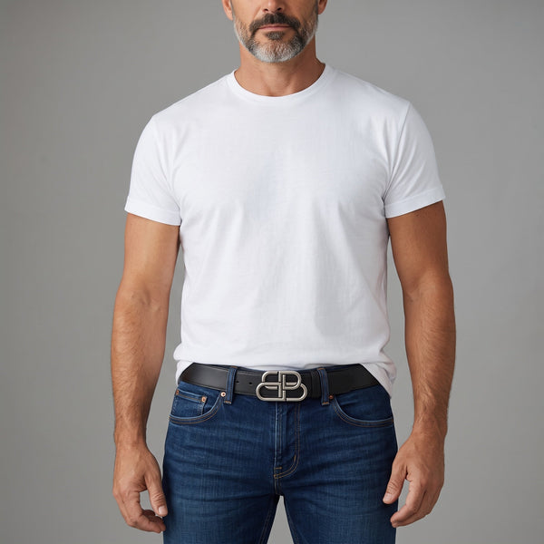 Balenciaga BB Logo Black Leather Belt – Silver Buckle 110 cm
