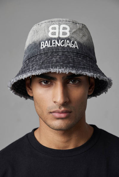Balenciaga BB Logo Bucket Hat – Washed Grey Denim Edition 🧢🔥 - MASTERPIECE