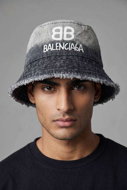 Balenciaga BB Logo Bucket Hat – Washed Grey Denim Edition 🧢🔥 - MASTERPIECE