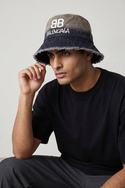 Balenciaga BB Logo Bucket Hat – Washed Grey Denim Edition 🧢🔥 - MASTERPIECE