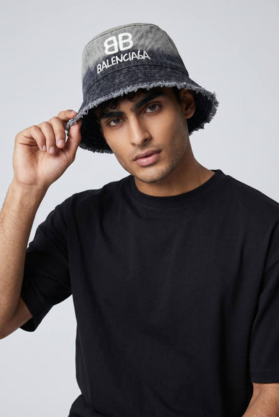 Balenciaga BB Logo Bucket Hat – Washed Grey Denim Edition 🧢🔥 - MASTERPIECE
