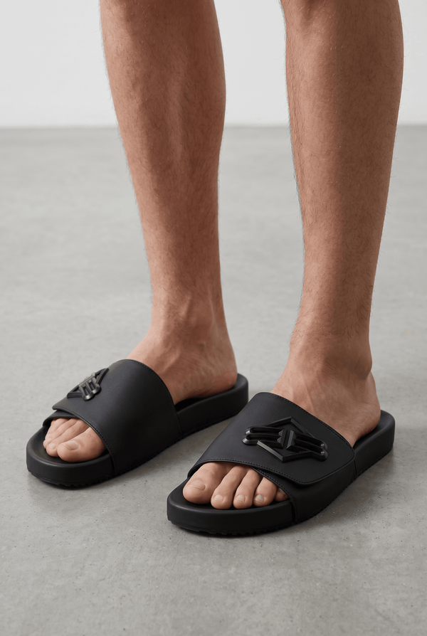 Balenciaga BB Logo Slide Sandals – All Black Edition 🖤🔥