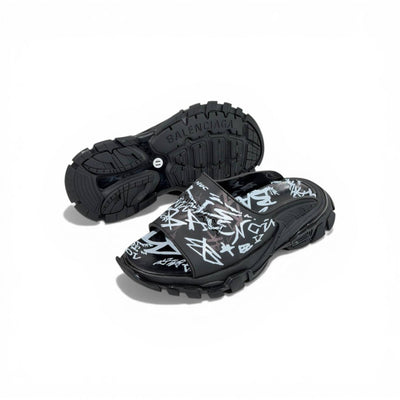 Balenciaga Black Graffiti Chunky Slides – Bold Streetwear Slippers ⚫🔥 - MASTERPIECE