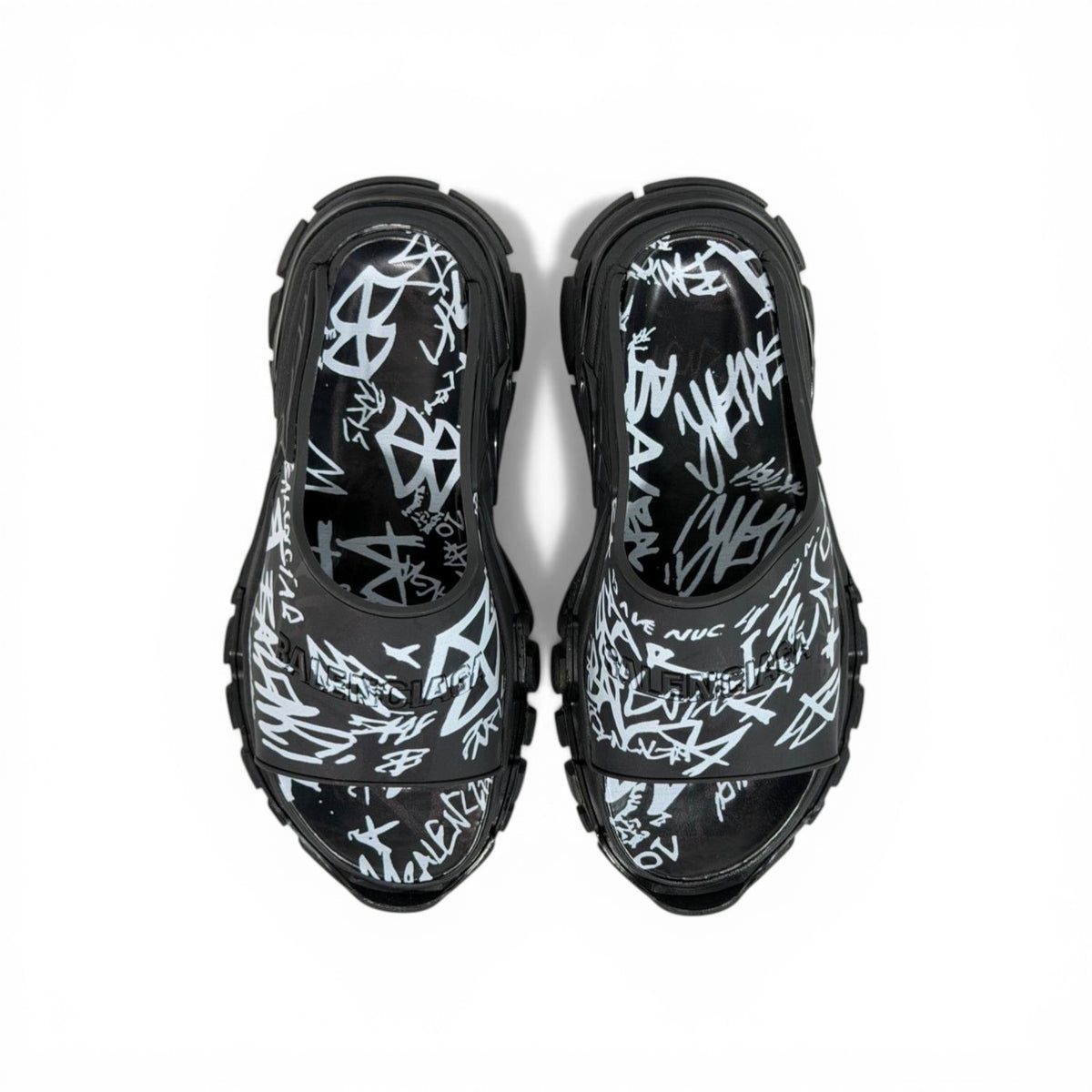 Balenciaga Black Graffiti Chunky Slides – Bold Streetwear Slippers ⚫🔥 - MASTERPIECE