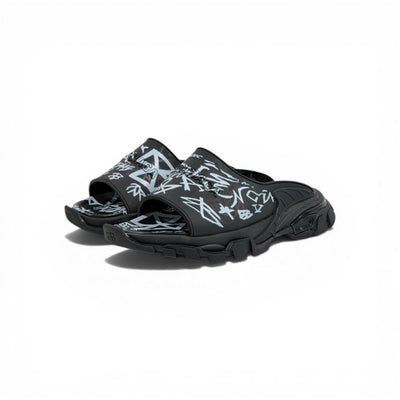 Balenciaga Black Graffiti Chunky Slides – Bold Streetwear Slippers ⚫🔥 - MASTERPIECE