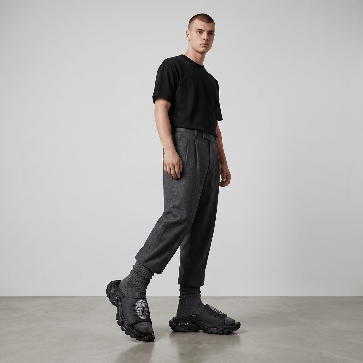Balenciaga Black Minimal Chunky Slides – Luxury Streetwear Slippers ⚫✨ - MASTERPIECE