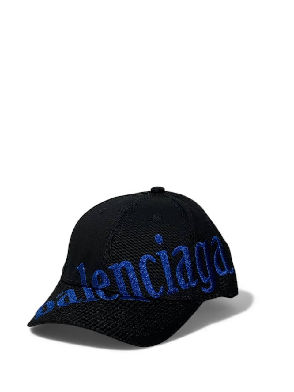Balenciaga Cap with Royal Blue Oversized Logo — Black - MASTERPIECE