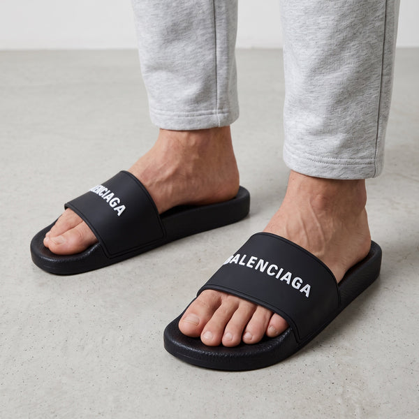 Balenciaga Logo Pool Slides – Black 🖤
