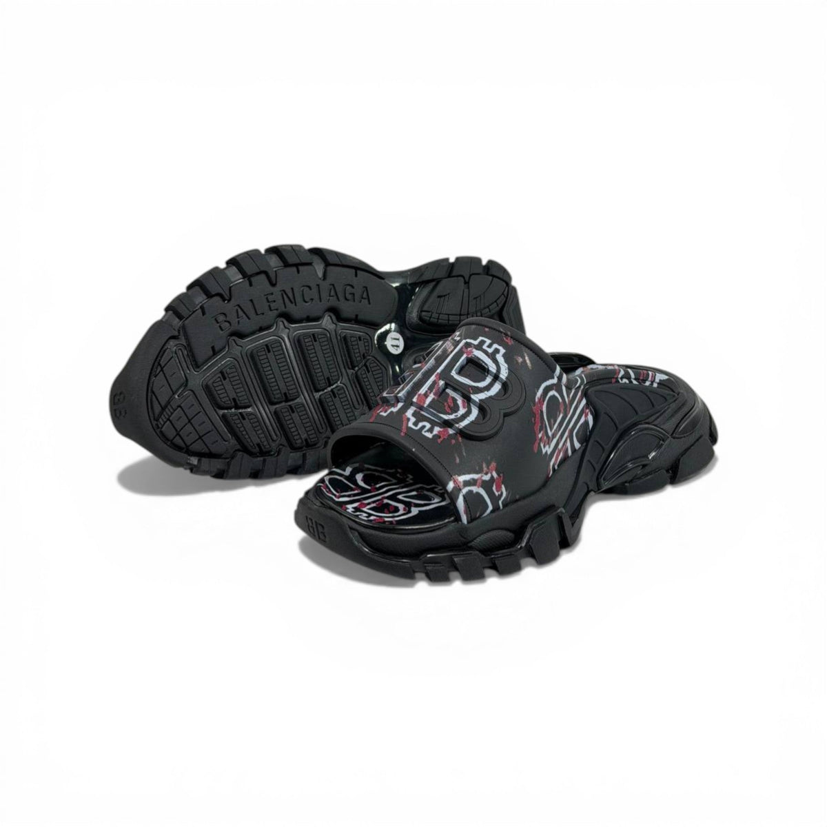 BALENCIAGA Luxury Graphic Slide Sandals – BB Logo Print & Chunky Streetwear Sole 👟🔥 - MASTERPIECE