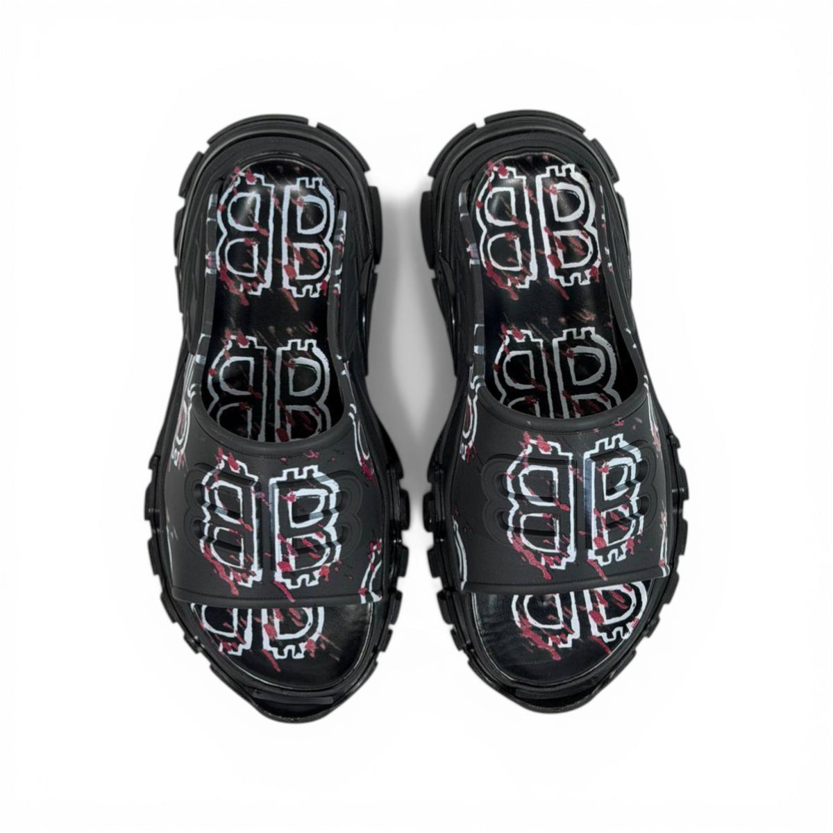 BALENCIAGA Luxury Graphic Slide Sandals – BB Logo Print & Chunky Streetwear Sole 👟🔥 - MASTERPIECE
