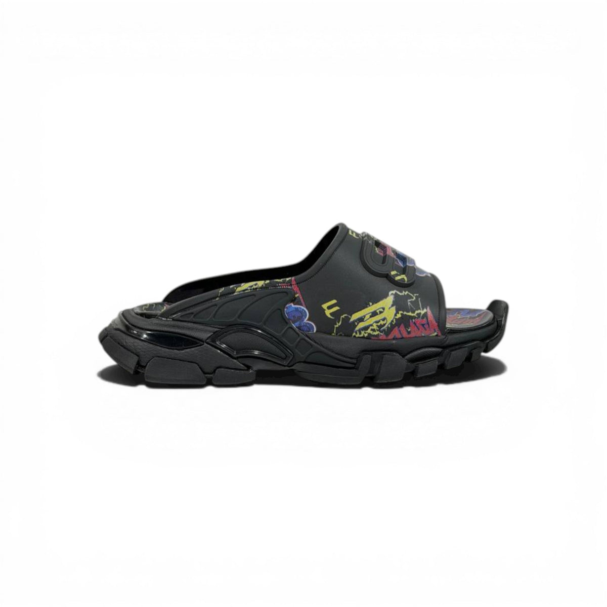 Balenciaga Neon Graffiti Chunky Slides – Streetwear Statement Slippers ⚫💜🔥 - MASTERPIECE