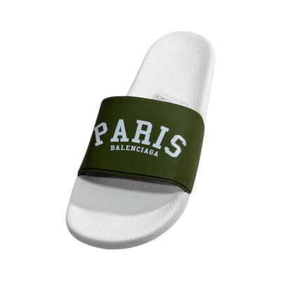 Balenciaga Paris Green Slides – Luxury Statement Summer Sandals 💚🤍👡 - MASTERPIECE