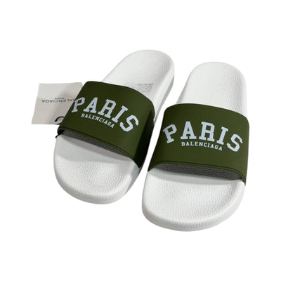 Balenciaga Paris Green Slides – Luxury Statement Summer Sandals 💚🤍👡 - MASTERPIECE