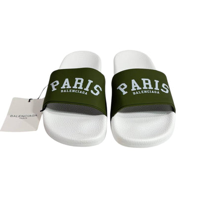 Balenciaga Paris Green Slides – Luxury Statement Summer Sandals 💚🤍👡 - MASTERPIECE