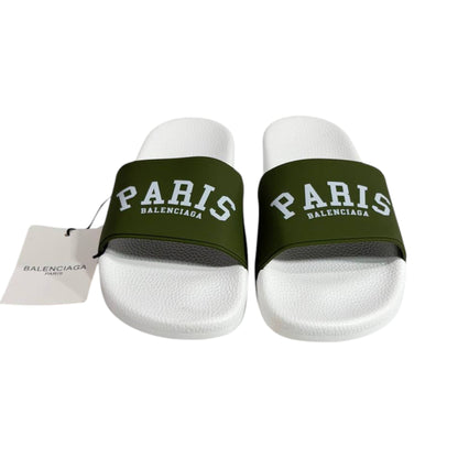 Balenciaga Paris Green Slides – Luxury Statement Summer Sandals 💚🤍👡 - MASTERPIECE