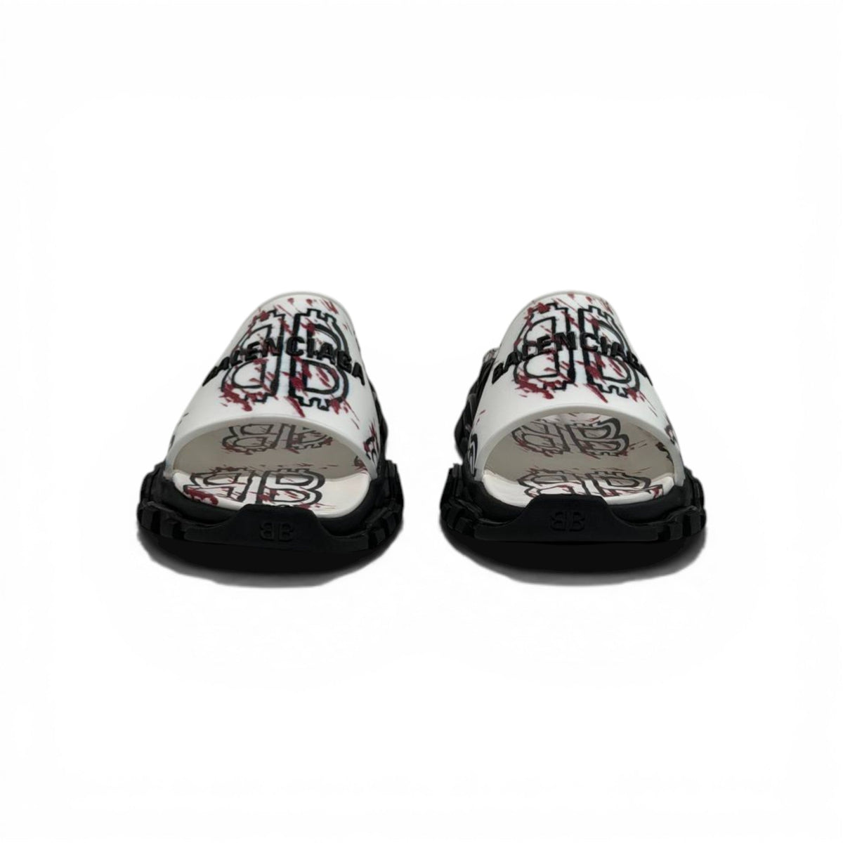 Balenciaga White Graffiti Chunky Slides – Bold Streetwear Slippers ⚪🔥 - MASTERPIECE
