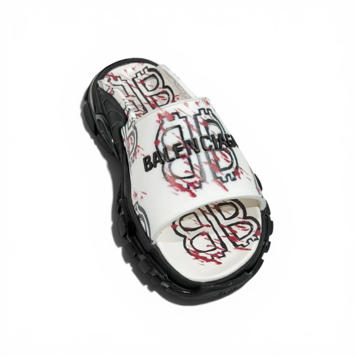 Balenciaga White Graffiti Chunky Slides – Bold Streetwear Slippers ⚪🔥 - MASTERPIECE