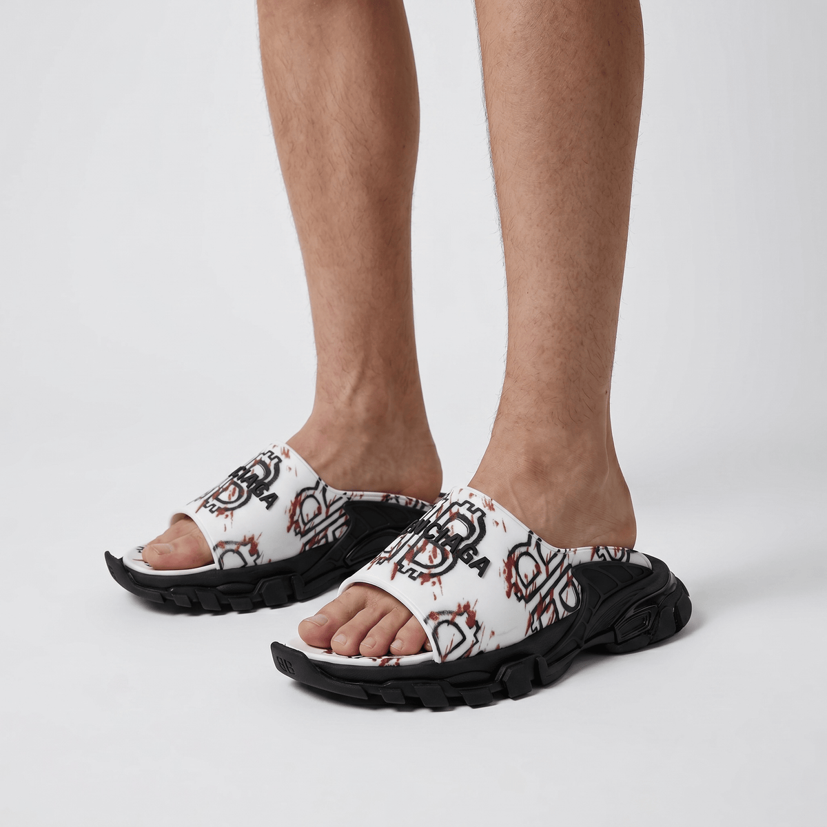 Balenciaga White Graffiti Chunky Slides – Bold Streetwear Slippers ⚪🔥 - MASTERPIECE