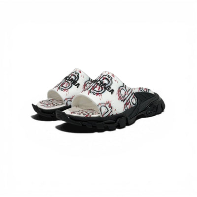 Balenciaga White Graffiti Chunky Slides – Bold Streetwear Slippers ⚪🔥 - MASTERPIECE