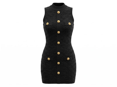 🖤 Balmain Gold Button Knit Mini Dress - MASTERPIECE
