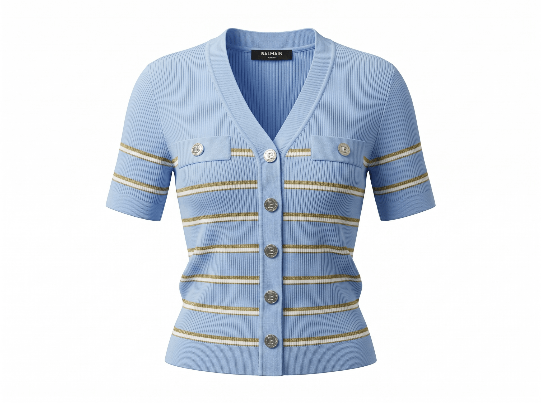 🩵 Balmain Striped Ribbed Knit Cardigan ✨ - MASTERPIECE
