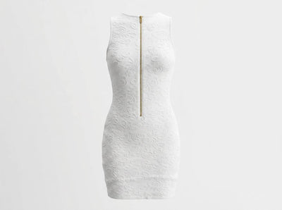 Balmain-Style White Embossed Button Mini Dress 🤍✨ - MASTERPIECE