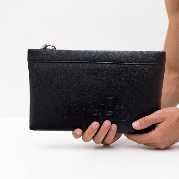 Coach Leather Pouch – Black Embossed Clutch 🐎🖤