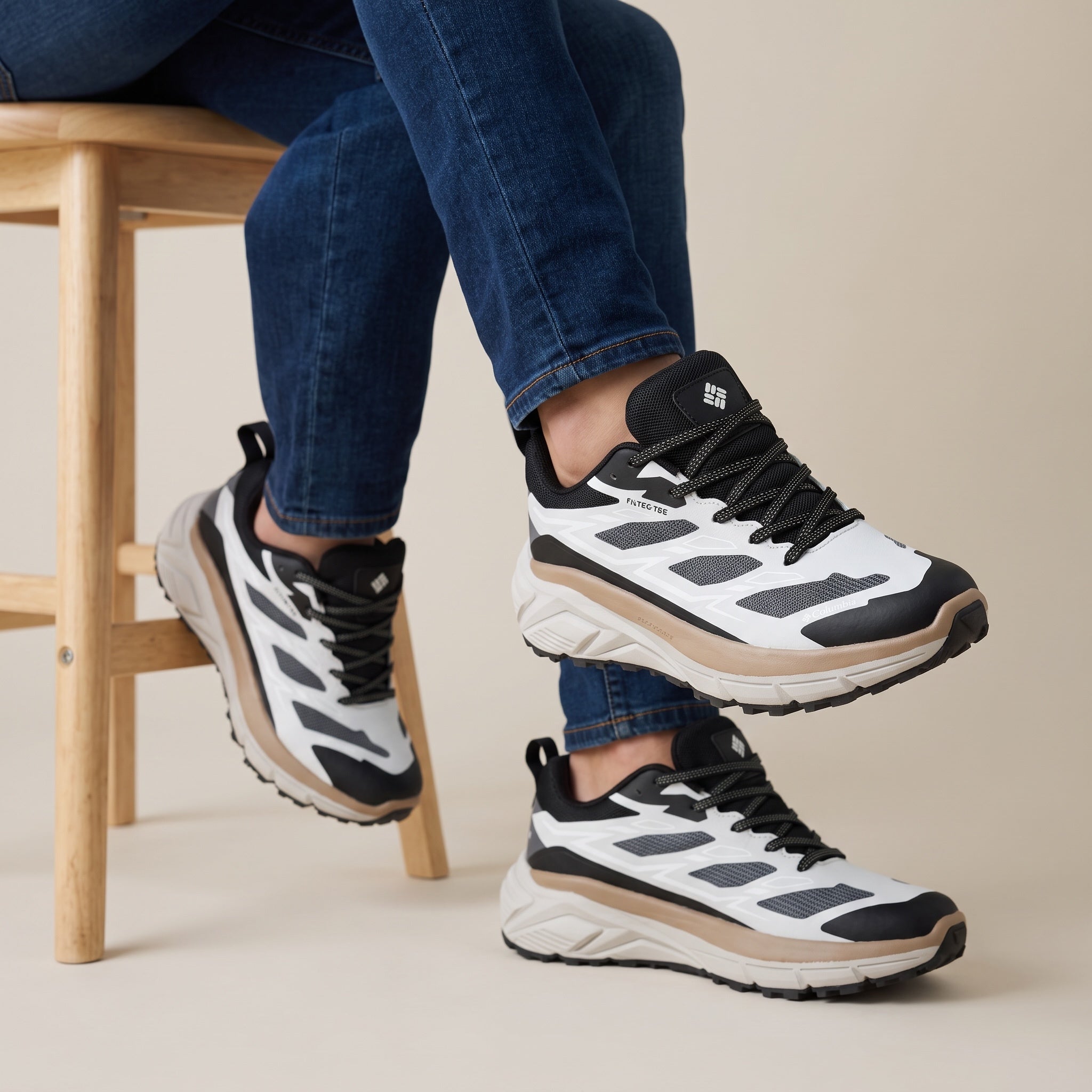 Columbia chunky black and white trail runner shoe with Vibram outsole