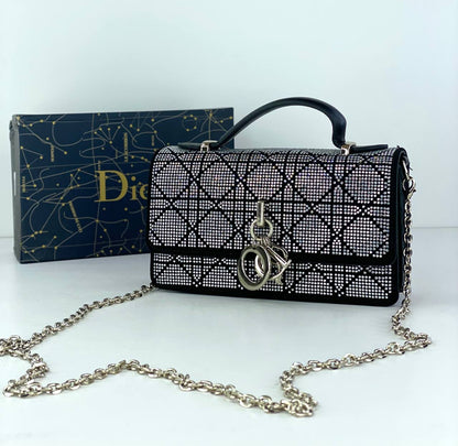 Dior Lady Dior Evening Bag in Black with Rhinestone Detailing