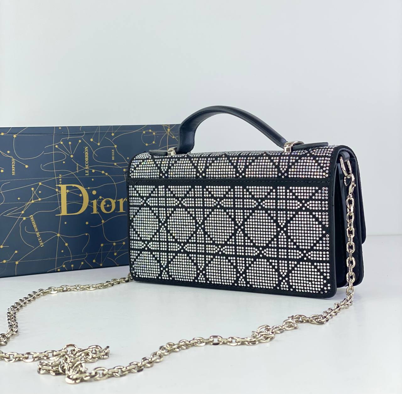 Dior Lady Dior Evening Bag in Black with Rhinestone Detailing