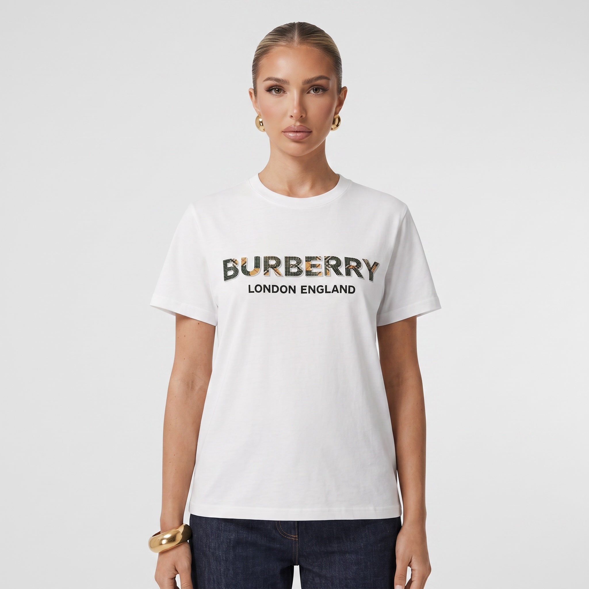 White Burberry T-shirt with BURBERRY LONDON ENGLAND print on front