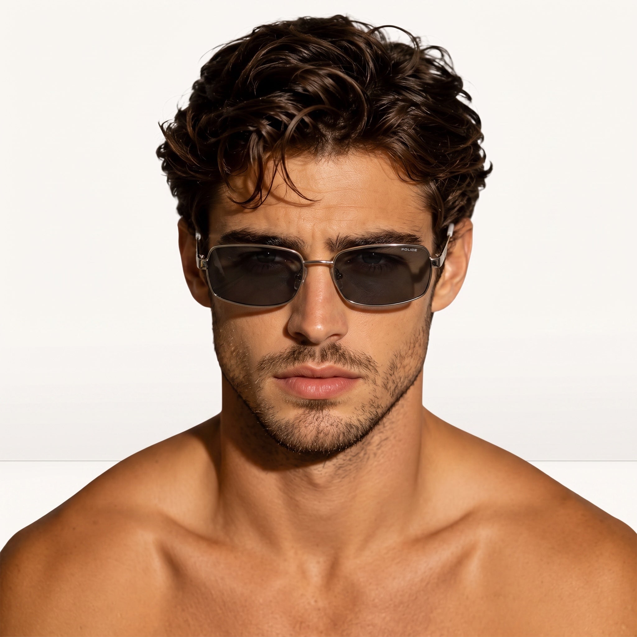 Police silver metal rectangular sunglasses with smoke lenses