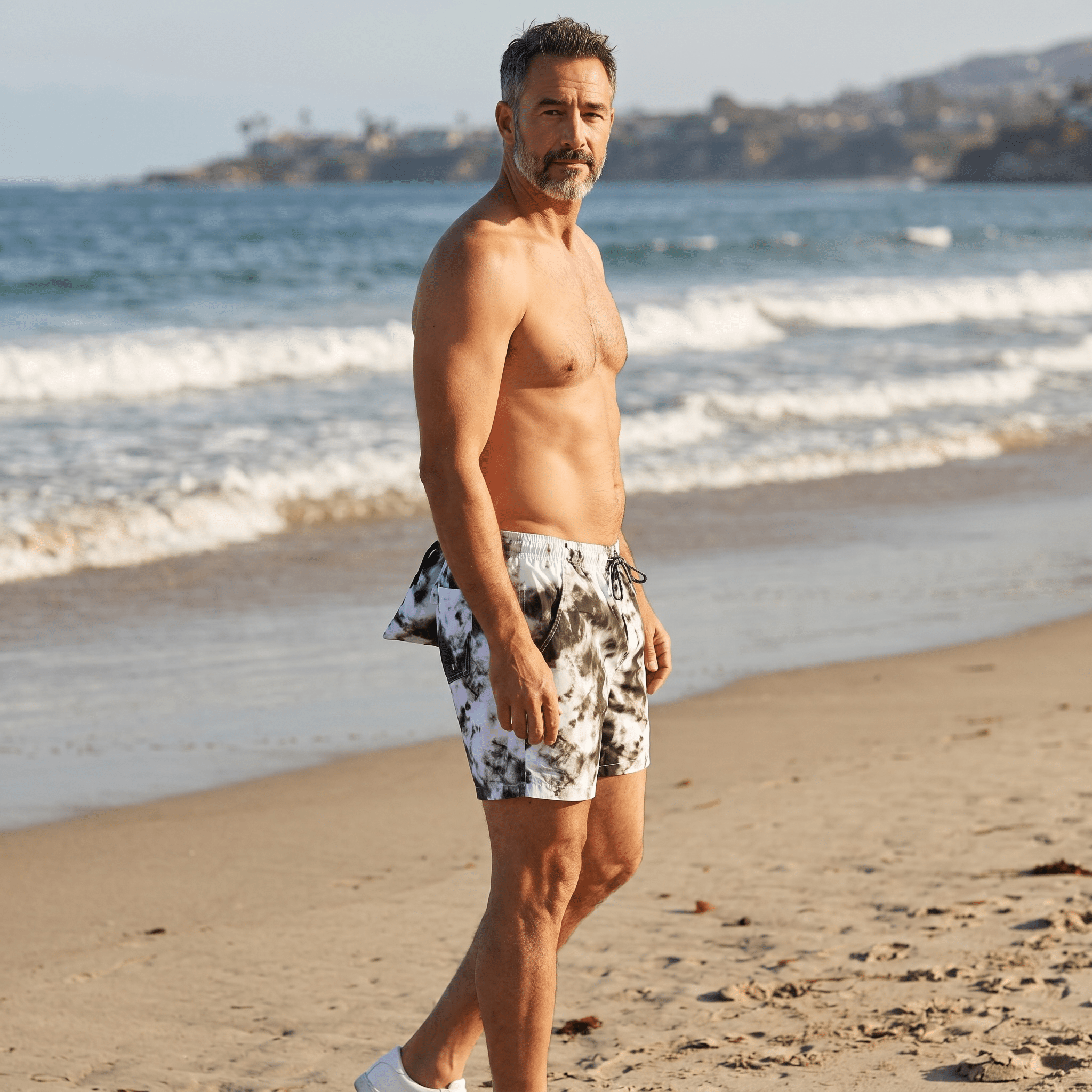 Black & White Tie-Dye Swim Shorts ⚫⚪🌊 - MASTERPIECE