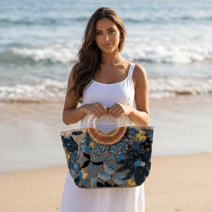 💙 Blue Floral Sequin Beach Tote Bag | Elegant Summer Resort Handbag 🌊✨ - MASTERPIECE