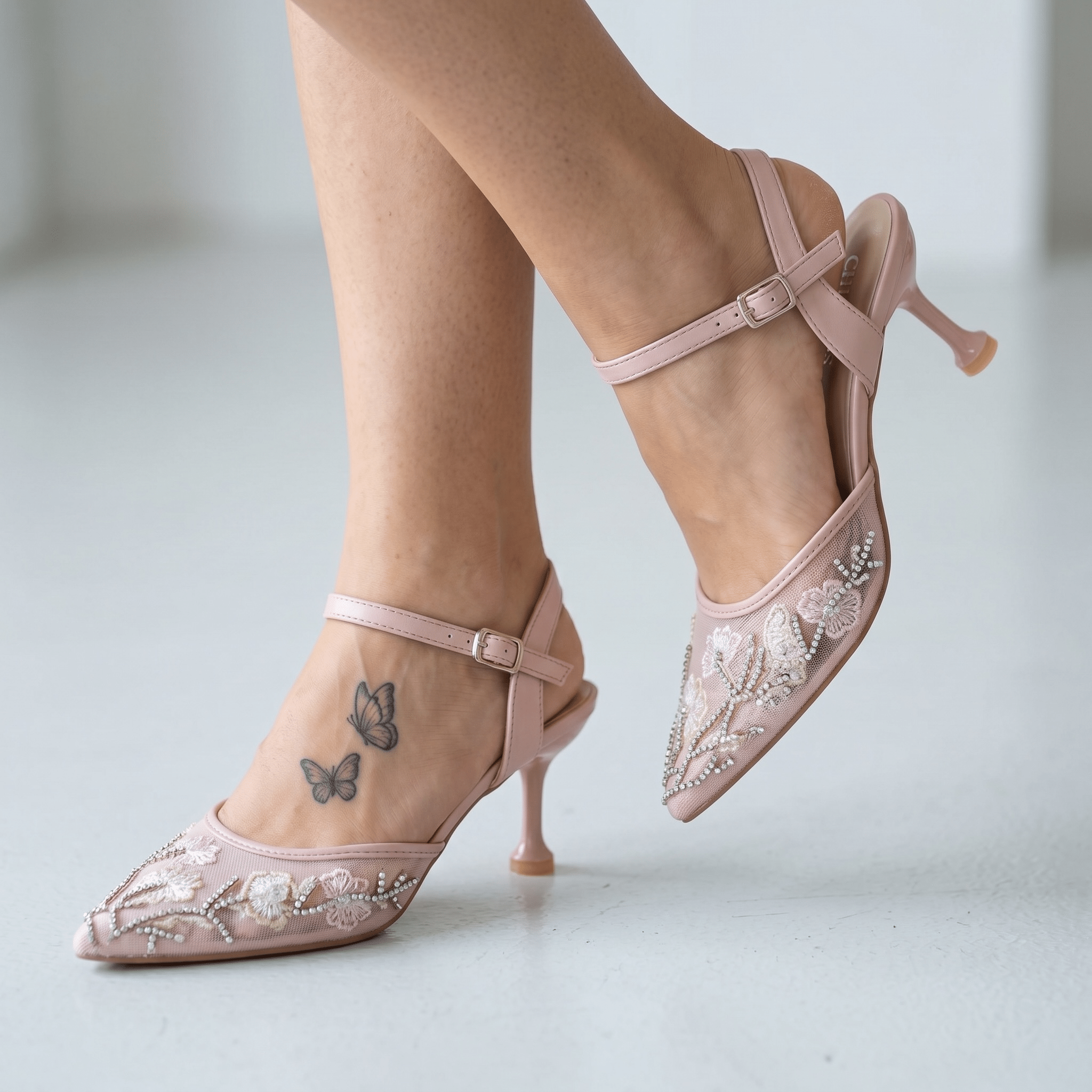 Blush Floral Mesh Heels – Soft Pink Romance 🌸✨ - MASTERPIECE