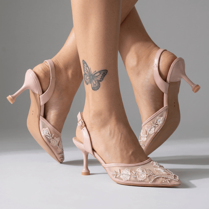 Blush Floral Mesh Heels – Soft Pink Romance 🌸✨ - MASTERPIECE