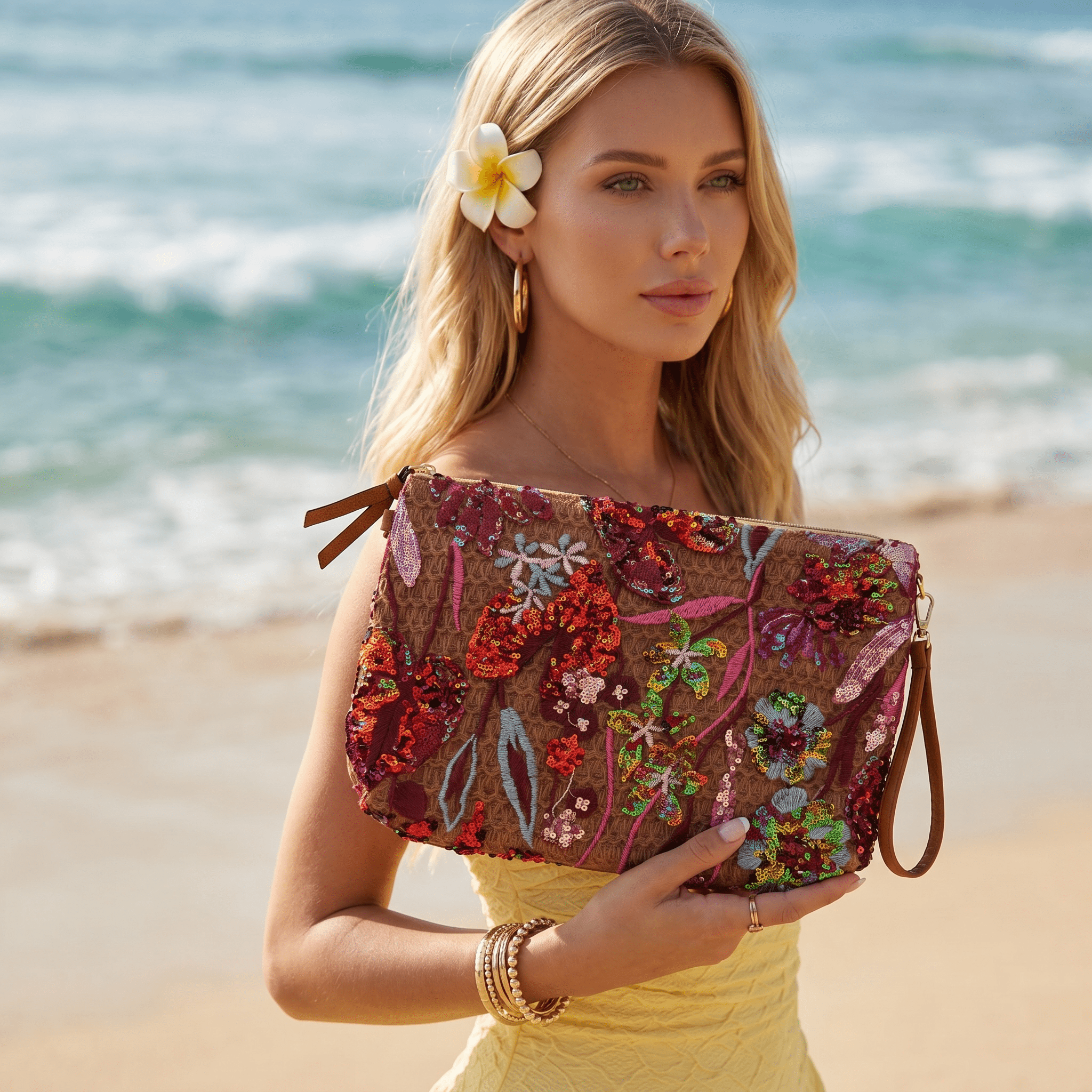 🌺 Boho Sequin Floral Clutch | Summer Beach Statement Bag ✨ - MASTERPIECE