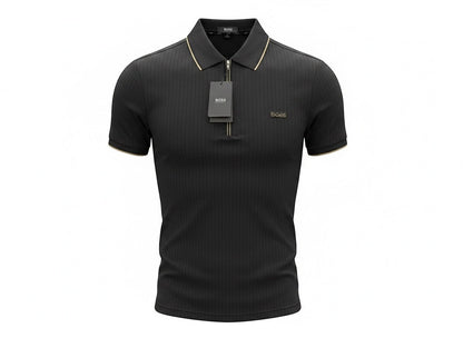 BOSS Black Zip Polo Shirt 🖤✨ Ribbed Luxury Fit - MASTERPIECE