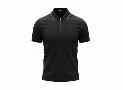 BOSS Black Zip Polo Shirt 🖤✨ Ribbed Luxury Fit - MASTERPIECE