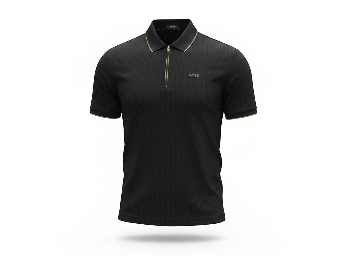 BOSS Black Zip Polo Shirt 🖤✨ Ribbed Luxury Fit - MASTERPIECE