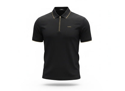 BOSS Black Zip Polo Shirt 🖤✨ Ribbed Luxury Fit - MASTERPIECE