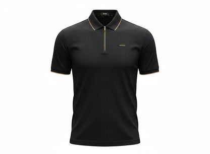BOSS Black Zip Polo Shirt 🖤✨ Ribbed Luxury Fit - MASTERPIECE