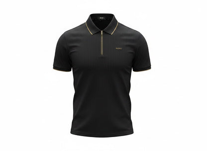 BOSS Black Zip Polo Shirt 🖤✨ Ribbed Luxury Fit - MASTERPIECE